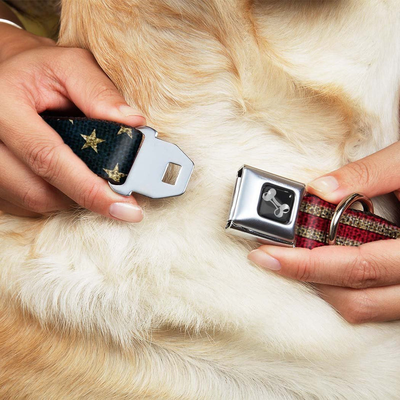 [Australia] - Dog Collar Seatbelt Buckle Vintage US Flag Stretch 18 to 32 Inches 1.5 Inch Wide 