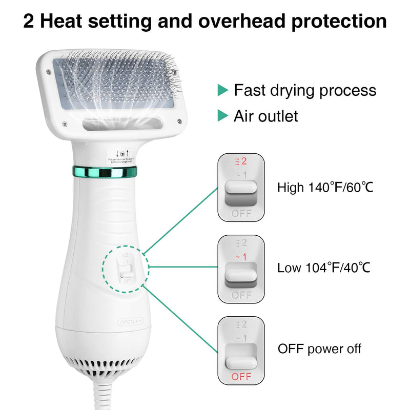 Ownpets 2 in 1 Pet Brush Hair Dryer, Portable &Quiet Pet Hair Comb Brush, 2 Gear Temperature with Ergonomic Handle, Fast-Drying Towel, Perfect Home Pet Care for Medium Small Dogs, Cats & animals - PawsPlanet Australia