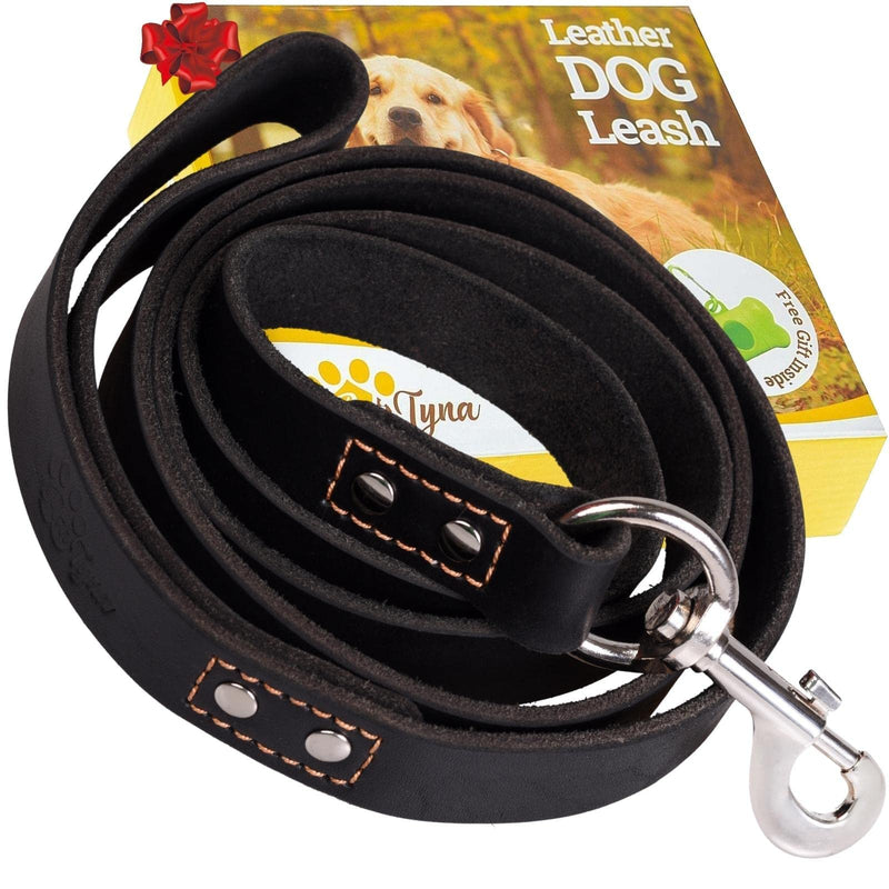 Leather Dog Leash 6 Foot x 3/4 inch - Strong and Soft Leather Leash for Large and Medium Dogs - Dog Training Leash (Black) L - 6 ft x 3/4 inch Black - PawsPlanet Australia