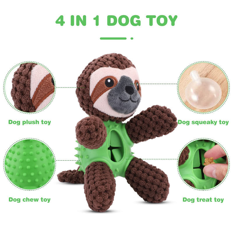 4 in 1 Plush Dog Toy for Boredom, Stuffed Soft Puppy Chew Toy with Treat Dispenser, Squeaky Interactive Dog Toy for 8 weeks Small and Medium Dogs Teething (brown sloth) brown sloth - PawsPlanet Australia