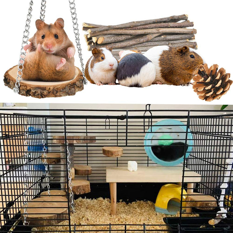 OFNMY Hamster Chew Toys Set of 12 Gerbil Rat Guinea Pig Chinchilla Chew Toys Accessories Playing Molar Supplies,Natural Wooden Dumbbells Exercise Bell Roller Teeth Care Molar Toy - PawsPlanet Australia