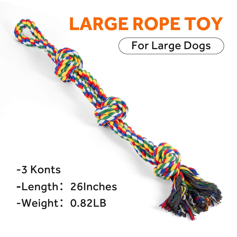 VIEWLON XL Dog Rope Toys for Strong Large Dogs, Sturdy 3-Knots Rope Tug, Durable Dog Chew Toy for Aggressive Chewers/Tug of War, 26inch Interactive Rope Chew Toys for Large Medium Dog Teeth Cleaning. Multi-colour - PawsPlanet Australia