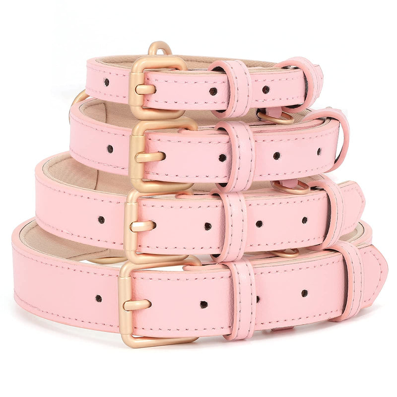 JASGOOD Leather Dog Collar for Small Medium Large Dog Adjustable Soft Breathable Leather Padded Puppy Collar Heavy Duty Waterproof Classic Dog Pet Collar, Pink, XS XS:Neck 8.85"-12.79",Width 0.6" A-Pink - PawsPlanet Australia