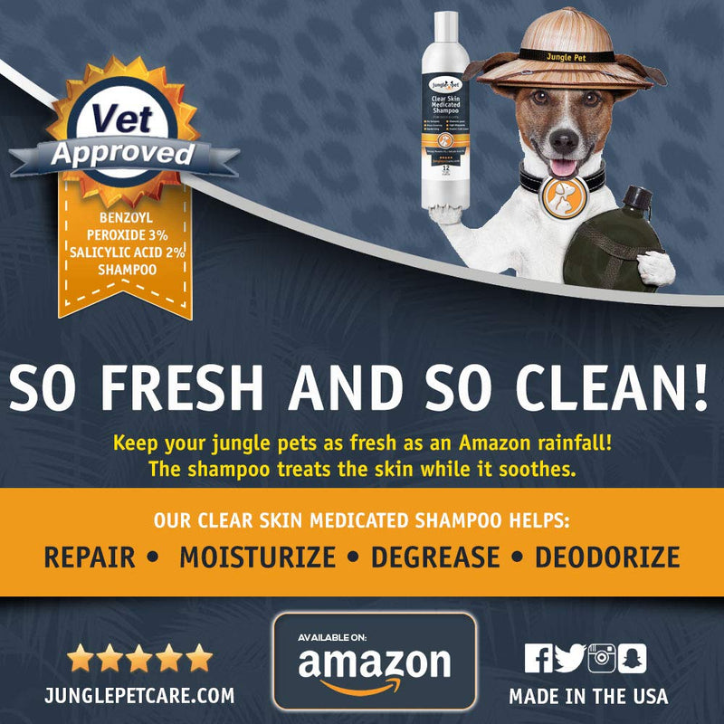 [Australia] - Jungle Pet Clear Skin Medicated Shampoo - Benzoyl Peroxide 3% - DEGREASING - Flushing -Passion Fruit Antibacterial Antifungal 12oz 