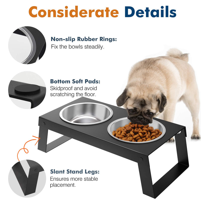 VavoPaw Elevated Dog Bowls, Dog Cat Foldable Raised Stand Feeder with Double Stainless Steel Bowls(14.5fl oz/430ml), Detachable Elevated Food & Water Dish for Cats, Puppy and Small Dogs, Black Double Bowl - PawsPlanet Australia