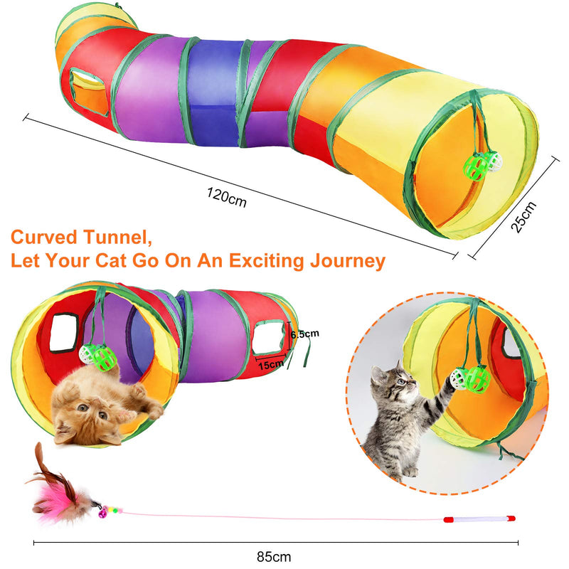 Dorakitten Cat Toys Kitten Toy Tunnel - 20PCS Indoor Interactive Toy Includes - Rainbow Tunnel Feather Teaser Fluffy Mouse Crinkle Balls Spring Toy Catnip Fish for Cats | Kitty - PawsPlanet Australia