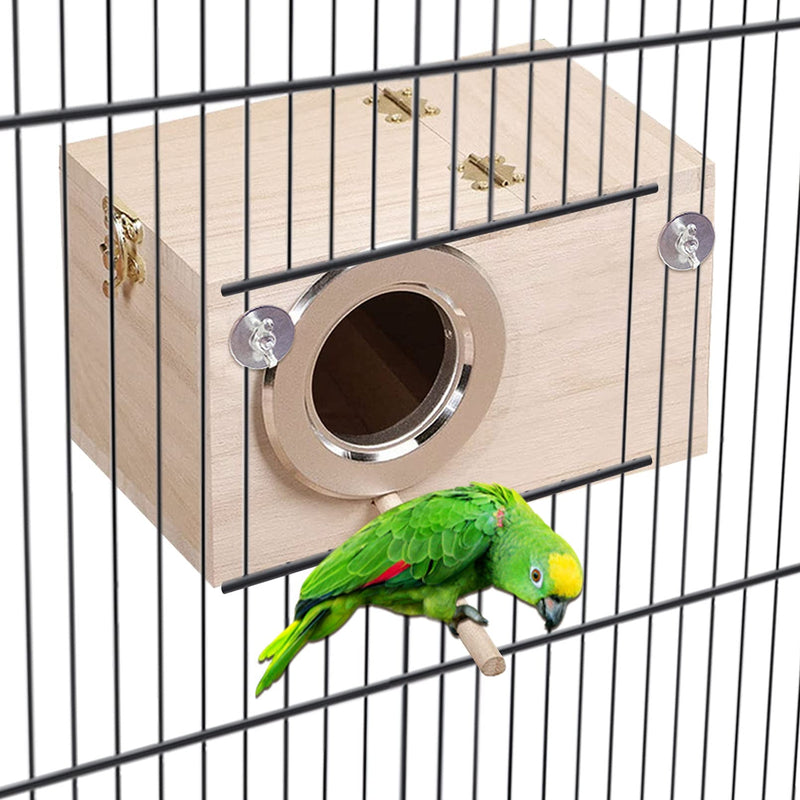 Tfwadmx Parakeet Nesting Box Bird House Wood Breeding Nest Parrots Mating Box Perch Bell Toys for Lovebirds,Cockatoo,Budgie, Finch,Canary(9.8”x5.1”x5.1”) - PawsPlanet Australia