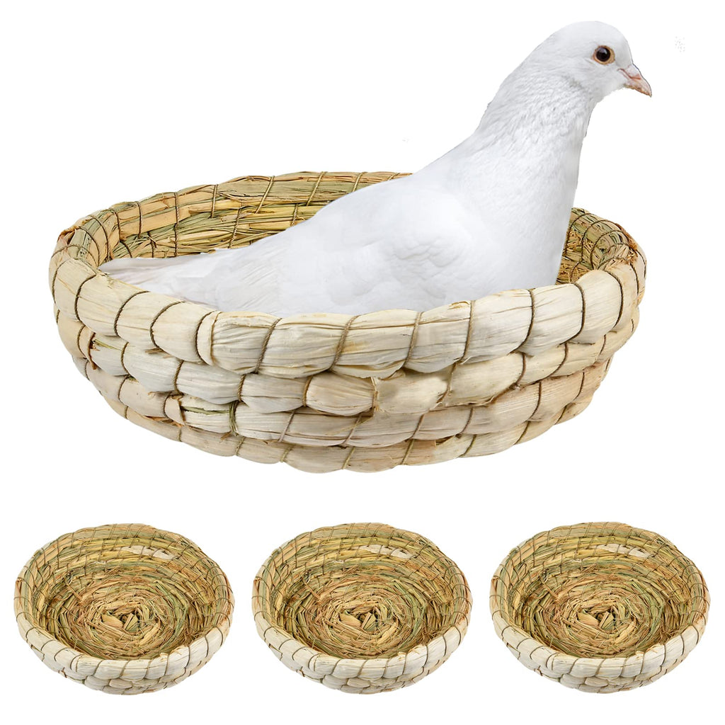 Aemygo 4 Pcs Bird Nest Handmade Woven, Small Animal Breeding Nest Bed with Corn Leaves Flat Base Natual Straw Bird House Cage Accessories for Dove Pigeon Parrot Sparrow - PawsPlanet Australia