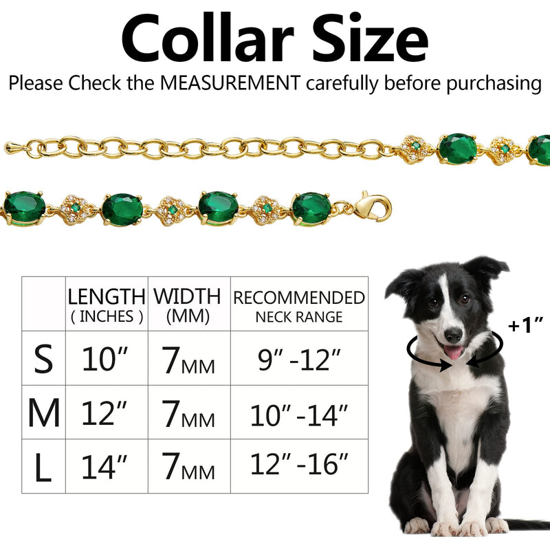 18K Gold Puppy Collar Cat Collar Basic Dog Collars for Small Medium Dogs Iced Out Tennis 5A Cubic Zironia Bling Collar Choke Collar with Green Crystal Stones Small / 10 inch (for 9 -10 inch Dog Neck) - PawsPlanet Australia