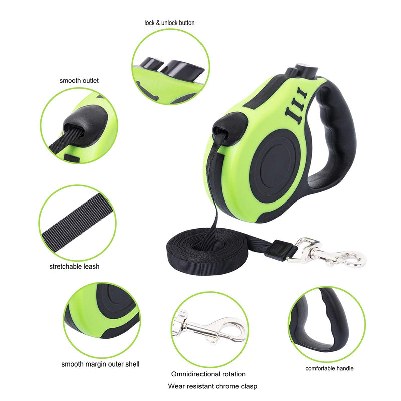 PETIMP Retractable Dog Leash Lightweight Portative 16FT Leash, with Folding Bowl,Dispenser,Rubbish Bags, for Small Medium Dogs GREEN - PawsPlanet Australia