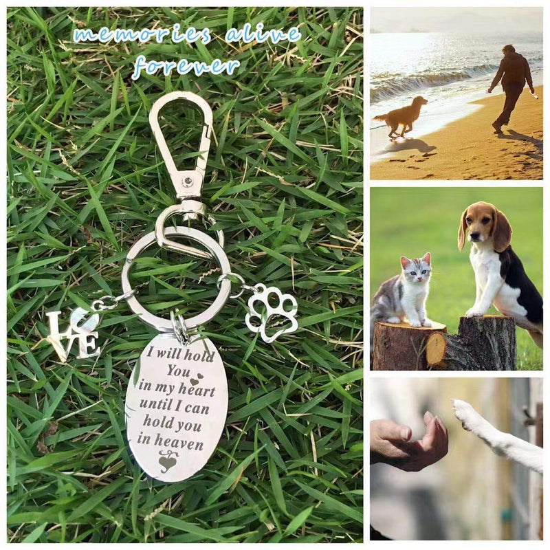 Pet Memorial Keychain- Pet Memorial Gift Engraved for Dogs Cats,Stainless Steel Sympathy Gift for Loss of Loved One silver Love and Paw - PawsPlanet Australia