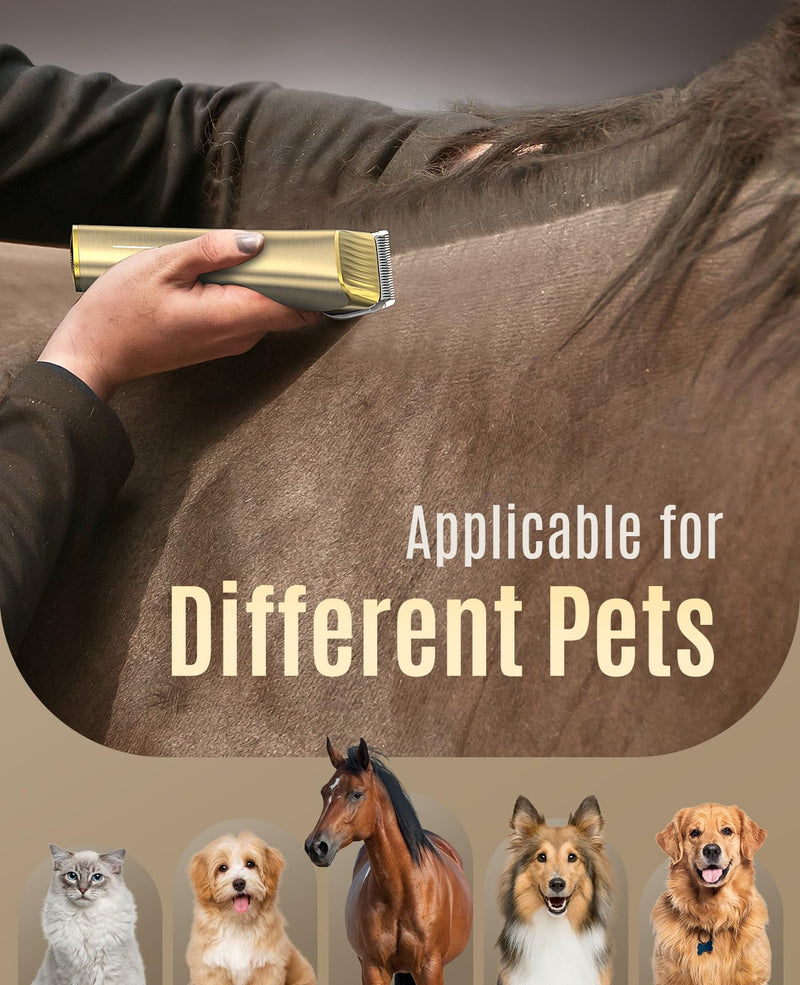 oneisall Horse Clipper for Thick and Matted Hair, Wireless Horse Clipper Long Hair Horse Razor Horse Trimmer with 2 Speeds Gold - PawsPlanet Australia