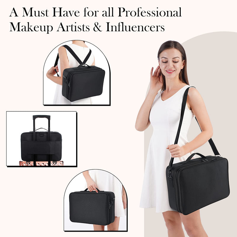 Joligrace Large Oxford Fabric Professional Makeup Bag with Removable Back Strap Cosmetic Case Beauty Box Hairdressing Tools Organiser Storage Box, Black - PawsPlanet Australia