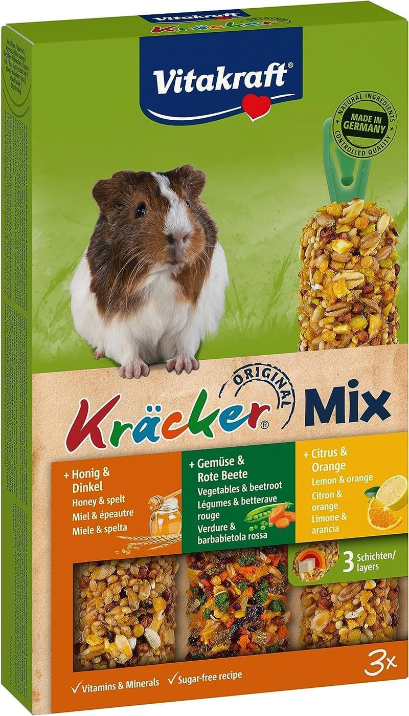 Vitakraft Cracker Trio Mix, snack bars, for guinea pigs, with citrus, with vegetables, with honey (1x 168g) - PawsPlanet Australia