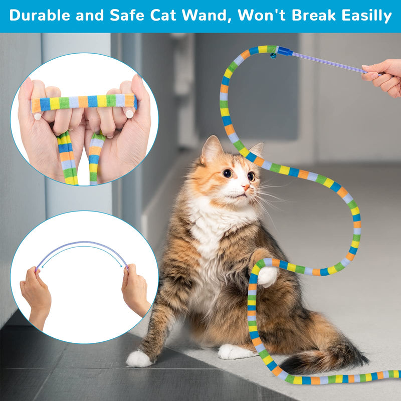 Cat Toys, Cat Wand Teaser Toys Cat Fuzzy Balls with Bell Inside and Cat Springs, Interactive Cat Toys for Indoor Cats Kittens Kitty, 3 Pack Rainbow-Green - PawsPlanet Australia