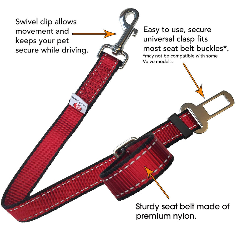 [Australia] - Dutchy Brand Pets Lovers Club Durable Dog Seatbelt - Heavy Duty Strap, Reflective Lines, 2 Adjustable Sizes (15-25in) Fits Small, Medium, Large, Extra Large Dogs Red with Reflective Stripes 