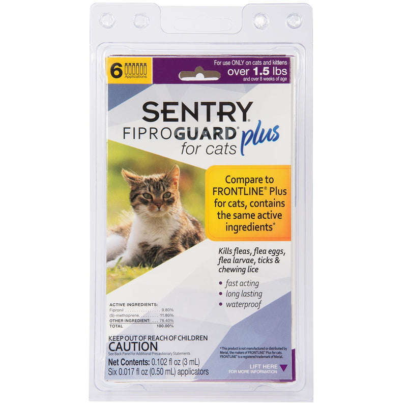 SENTRY Fiproguard Plus Flea and Tick Topical for Cats, 1.5 lbs and Over, 6 Month Supply - PawsPlanet Australia
