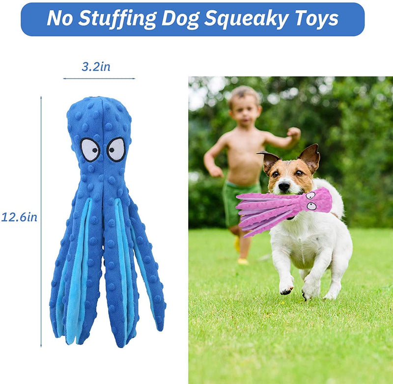 IFOYO 2pcs Plush Dog Chew Toys, Squeaky Dog Puzzle Chew Toys, No Stuffing Octopus Dog Training Toy with Crinkle Paper Pet Classic Gift for Medium and Large Dogs - PawsPlanet Australia