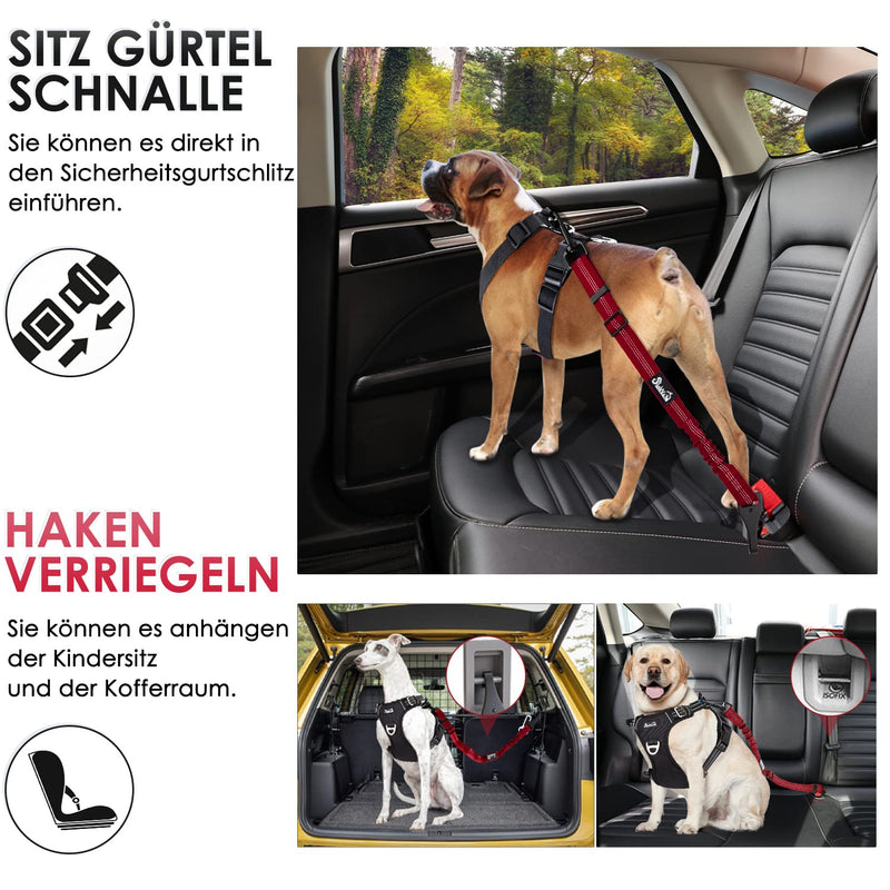 Eyein dog seat belt, 3 in 1 seat belt dog car with reflective elastic nylon bungee, dog seat belt for all dog breeds and car seats trunk, 90 cm (red) 90 cm (62-90 cm) red - PawsPlanet Australia