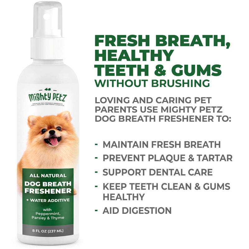 2-in-1 Dog Breath Freshener Spray & Water Additive – All Natural Dog Dental Care That Fights Bad Breath, Plaque & Tartar. Dog Teeth Cleaning and Fresh Breath with No Brushing, 8 oz. - PawsPlanet Australia