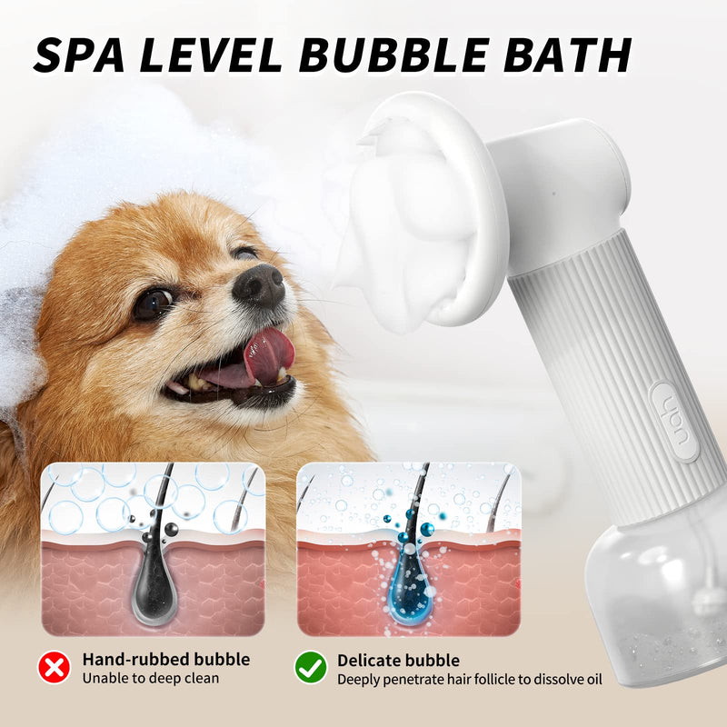 uahpet Dog Bath Brush, Automatic Foaming Dog Shampoo Brush, Dog Bath Brush with Soap Dispenser, Bath Brush for Dogs Cats, Wireless Pet Bath Brush Scrubber - PawsPlanet Australia