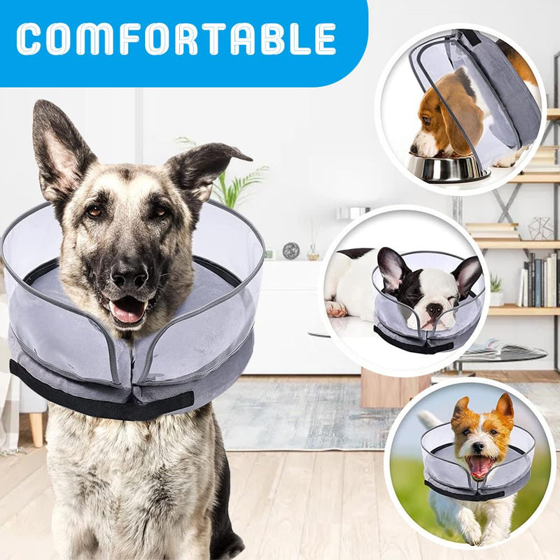 MHwan Neck collar for dogs, improved leak protection for dogs, inflatable soft and breathable dog collar, leak protection, adjustable neck collar for dogs, removable, easy to clean, with inflatable cylinder (M) M - PawsPlanet Australia