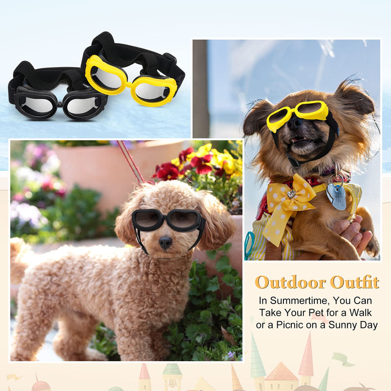 4 Pieces Small Dog Goggles Sun Protection Dog Glasses Adorable Pet Sunglasses Eye Wear with Adjustable Strap Waterproof Windproof for Doggy Puppy Cat (Black, Pink, Blue, Yellow) Black, Pink, Blue, Yellow - PawsPlanet Australia