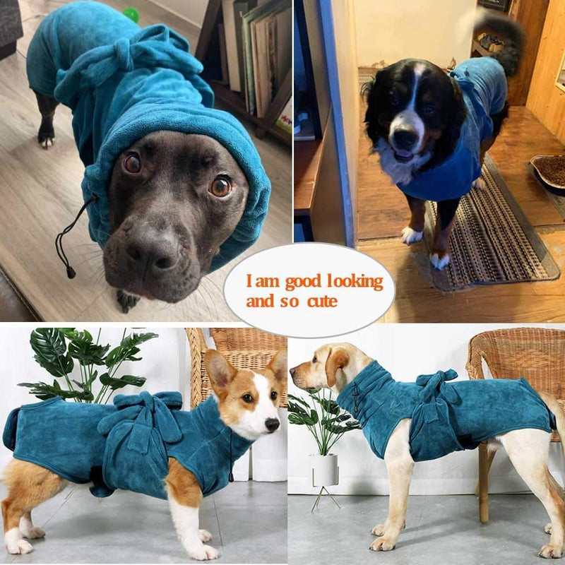 Dog Bathrobe Towel - New Dog Drying Coat with Adjustable Strap Belt Dog Bathrobe Coat Super Absorbent Quick Drying, Dog Bath Towel Comfortable Soft, Pet Dog Cat Bath Robe Towel for Drying Coats (M) M - PawsPlanet Australia