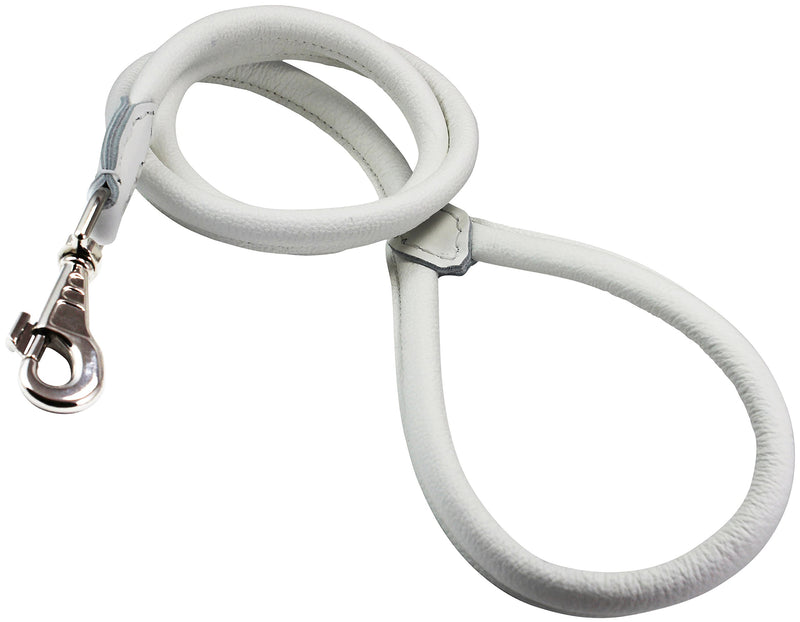 [Australia] - Dogs My Love 4ft Long Round Genuine Rolled Leather Dog Leash White Large: 1/2" (12mm) 