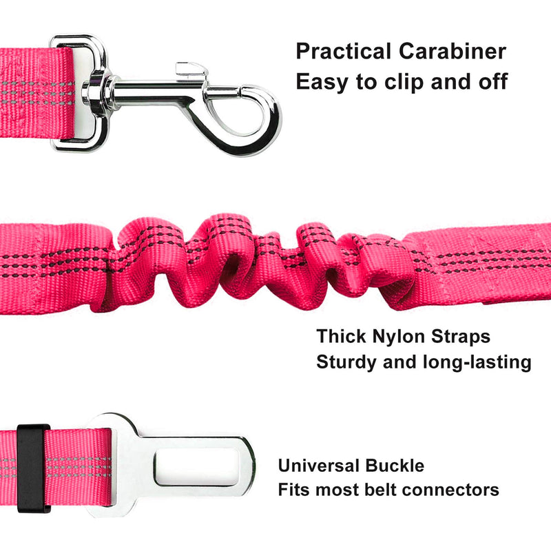 EasyULT 3 Packs Dog Car Harness, Pet Safety Strong Leash Leads, 53-75 cm Adjustable, Elastic Restraint Puppy Accessories with Strong Carabiner(Pink) Pink - PawsPlanet Australia