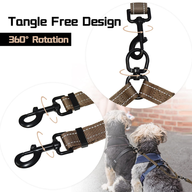 Thankspaw Dual Retractable Dog Leash,Double Dog Leash,Adjustable Tangle Free 360 Swivel Hooks Shock Absorbing Bungee for Two Dogs Small (5-30lbs) Brown - PawsPlanet Australia