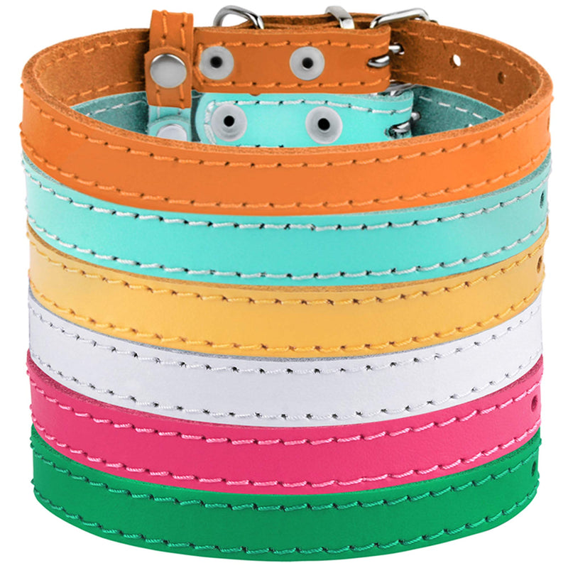 [Australia] - BRONZEDOG Leather Cat Collar Pack of 2 PCS, Pet Collars for Kitten Puppy Small Dogs Cats Yellow Green Pink Orange White Turquoise Neck Size 7'' - 10'' Green & Yellow 