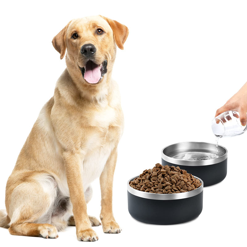 Dog Bowl, Stainless Steel Dog Bowl with 8Pcs Anti-Skid Rubber Stickers, No Spill Food and Water Bowl, Metal Food and Water Dish, Pet Feeder Bowls for Medium Large Dogs, Cats, Kitten - 64Oz (8 Cup) # Black - PawsPlanet Australia