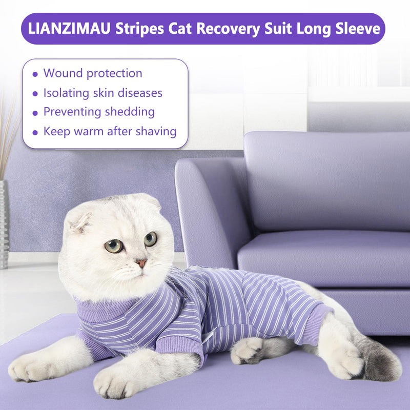 LIANZIMAU Cat Bodysuit After Surgery Cat Bodysuit for Cats Surgery Long Sleeve One-Piece Cat Clothing E-Collar Alternative M (Pack of 1) Purple Striped - PawsPlanet Australia