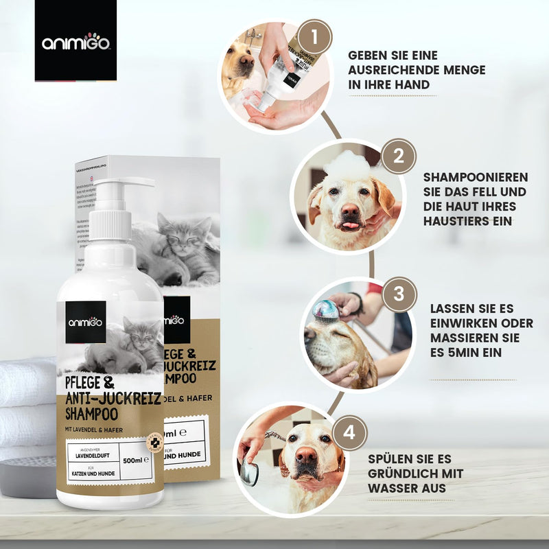 Care & Anti-Itching Shampoo for Dogs & Cats - Dry Skin, Itching & Odor - 500ml Cat Shampoo with Lavender Oil - Dog Shampoo Sensitive Skin Care - Coat Care - All Cat & Dog Breeds - PawsPlanet Australia