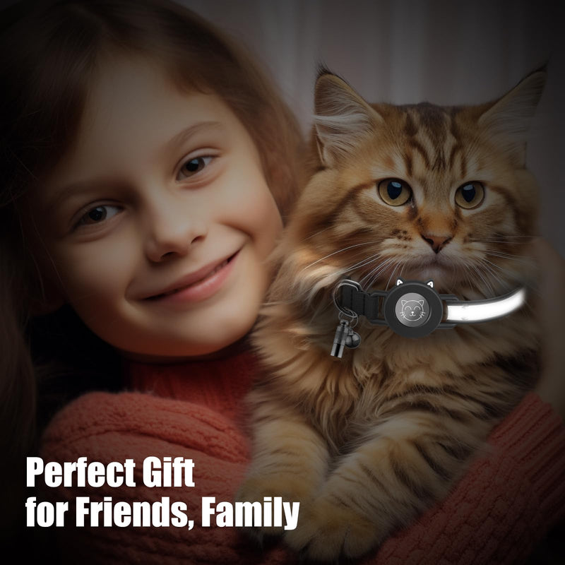 Airtag Cat Collar Large Waterproof Collars, Reflective Integrated Cat Collar with Elastic Band, Cat Collar with Safety Clasp Compatible with Apple Airtag Kitten Puppies Black - PawsPlanet Australia