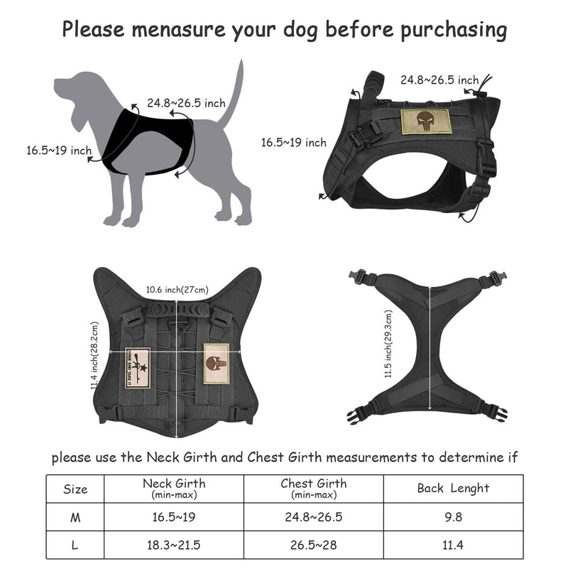 [Australia] - SALFSE Tactical Service Dog Vest Harness K9 Military Molle Dog Vest for Outdoor Training Hunting Wear-Resisting Pet Harness with Rubber Handle & Metal Buckle M=( Neck 16.5"-19")( Chest 24.8"-26.5") Black 