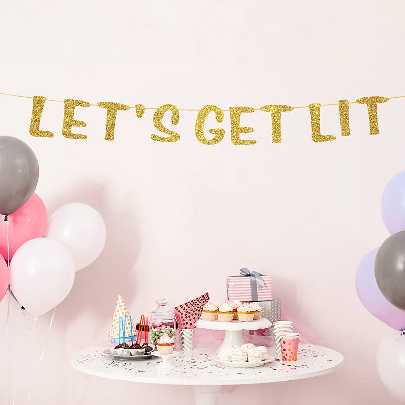 KakaSwa Let's Get Lit Banner, Gold Glitter Party Banner, Bachelorette Party, Bridal Shower, Christmas, New Years Eve, Birthday Party Decorations - PawsPlanet Australia