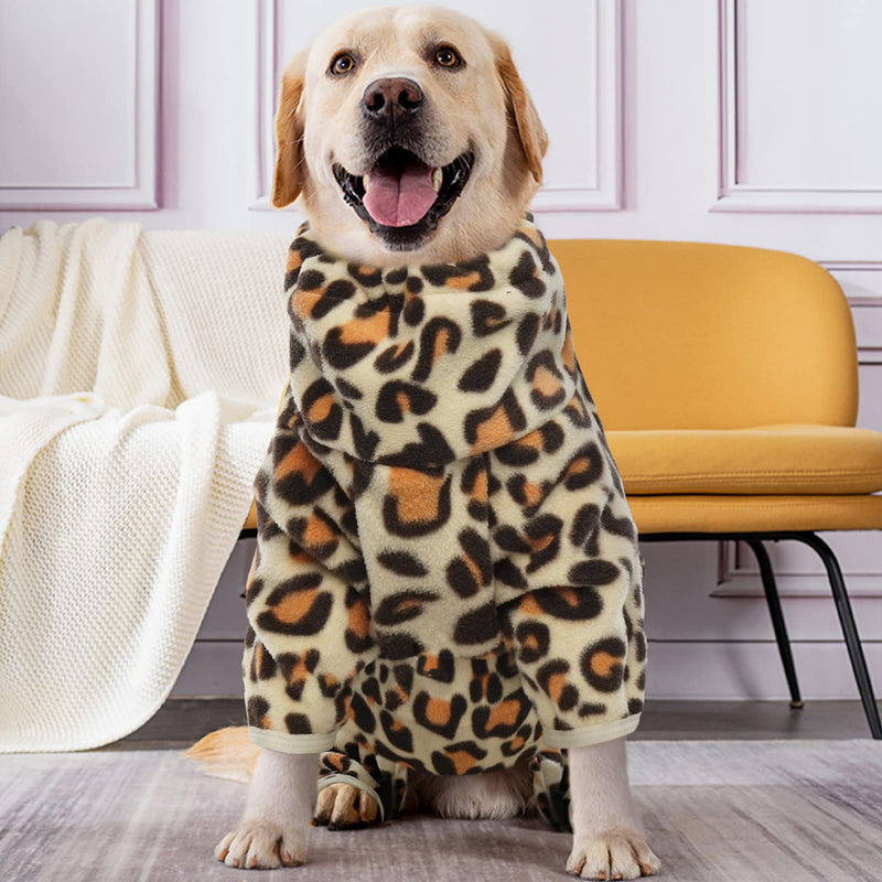 ROZKITCH Dog Winter Coat Soft Fleece Pullover Pajamas, Pet Windproof Warm Cold Weather Jacket Vest with Reflective Zipper, Onesie Jumpsuit Apparel Outfit Clothes for Small Medium Large Dog Brown XL X-Large Leopard Brown - PawsPlanet Australia