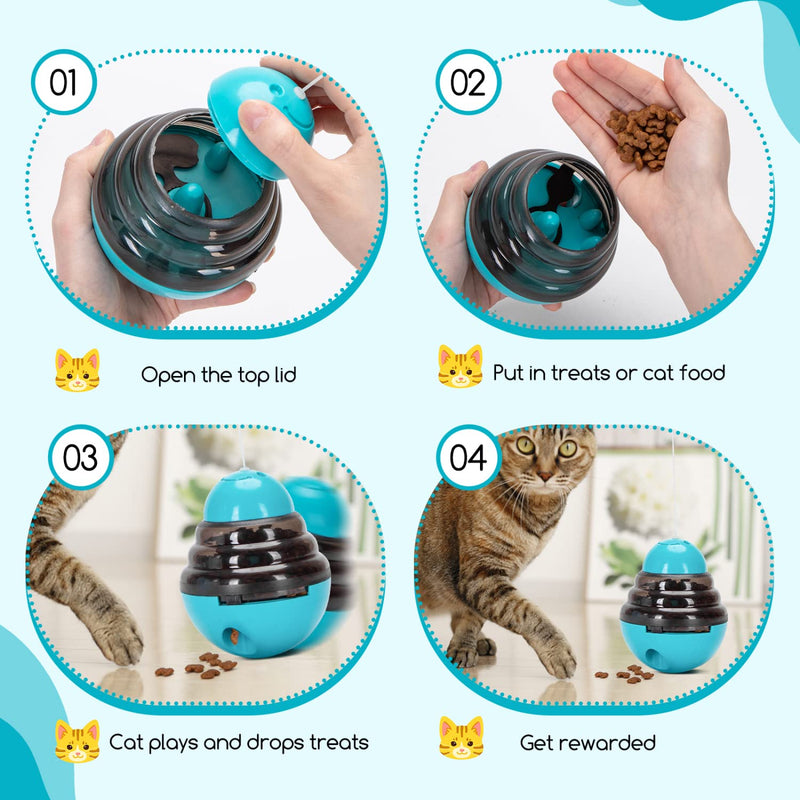 Nobleza - Interactive cat toy, tumbler cat toy with cat teasing wand, cat food dispenser toy for slow feeding training, food search, learning toy for cats (blue) - PawsPlanet Australia