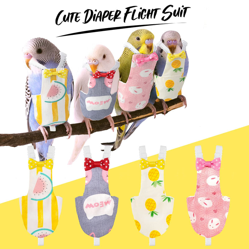 Nuanchu 4 Pieces Bird Diapers Flight Suite Liners Washable Reusable Protective Parrot Nappy Clothes with Waterproof Inner Layer Cute Urine Wet Suit for Parrot Macaw Budgies Parakeet Rabbit Patterns L - PawsPlanet Australia