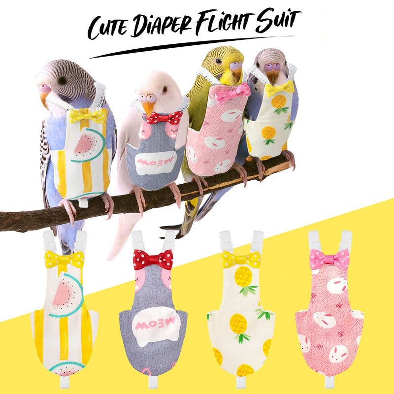 Nuanchu 4 Pieces Bird Diapers Flight Suite Liners Washable Reusable Protective Parrot Nappy Clothes with Waterproof Inner Layer Cute Urine Wet Suit for Parrot Macaw Budgies Parakeet Rabbit Patterns Medium - PawsPlanet Australia