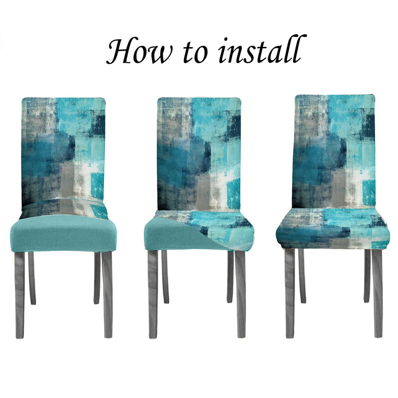 CAPSCEOLL Turquoise Chair Cover Grey Abstract Art Chair Covers Dining Room Chair Slipcover Set of 4 for Kitchen - PawsPlanet Australia