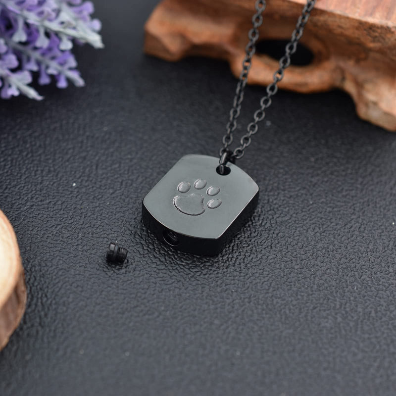 Pet Paw Urn Necklaces for Cat Dog Ashes Paw Print Engraved Pet Cremation Keepsake Jewelry for Ashes Stainless Steel Memorial Urn Pendant Ash Holder Cremation Urn Necklace for Women Men Black - PawsPlanet Australia