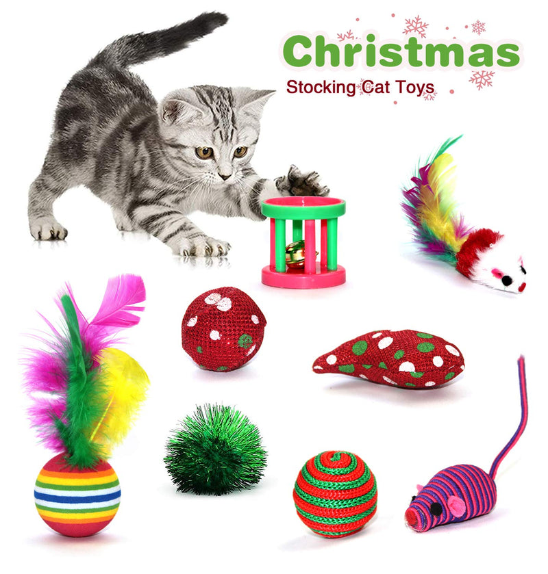 [Australia] - Christmas Cat Toys Stocking, 11PCS Interactive Christmas Cat Toys for Indoor Cats, Assorted Christmas Stocking Kitten Toys Gift Set with Cat Teaser Wand, Catnip Fish, Ball, Plush Toys and Mice Toys 