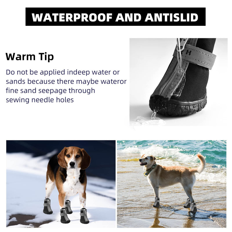 AQH Dog Boots, Latest Waterproof Dog Shoes with Reflective Straps, Rugged Anti-Slip Soft Sole Dogs Paw Protector for Small Medium Large Dog, Black (1#) 1# - PawsPlanet Australia