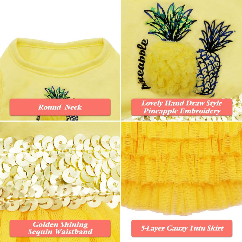 [Australia] - kyeese Dog Dress Pineapple Yellow Tiered Dogs Beach Dresses with Sequins Cat Dress Medium 