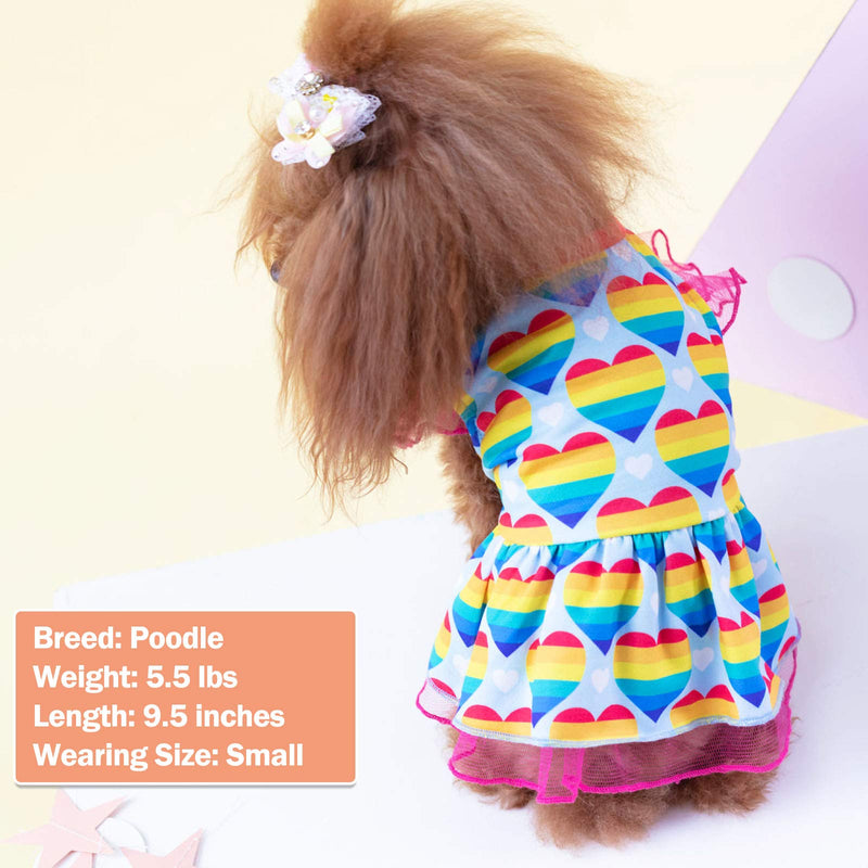 KYEESE Dog Dress Rainbow Heart Dog Sundress Tulle with Ruffle Sleeves Puppy Dress Dog Clothes XS (2.5-4lbs) - PawsPlanet Australia