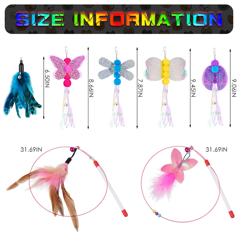 12 Pieces Interactive Cat Feather Toys, 2 Retractable Cat Wand Toy, 5 Teaser Refills Worm Bird Feathers and 5 Teaser Refills Worm Butterfly Toys, Cat Toys for Indoor Cats Kitten Play Chase Exercise - PawsPlanet Australia