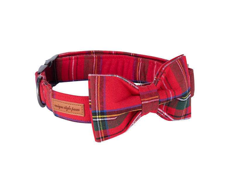 [Australia] - Unique style paws Christmas Dog and Cat Collar with Bow Pet Gift for Dogs and Cats Adjustable Soft&Comfy Cotton Collars 6 Sizes and 6 Patterns Medium RedPlaid 